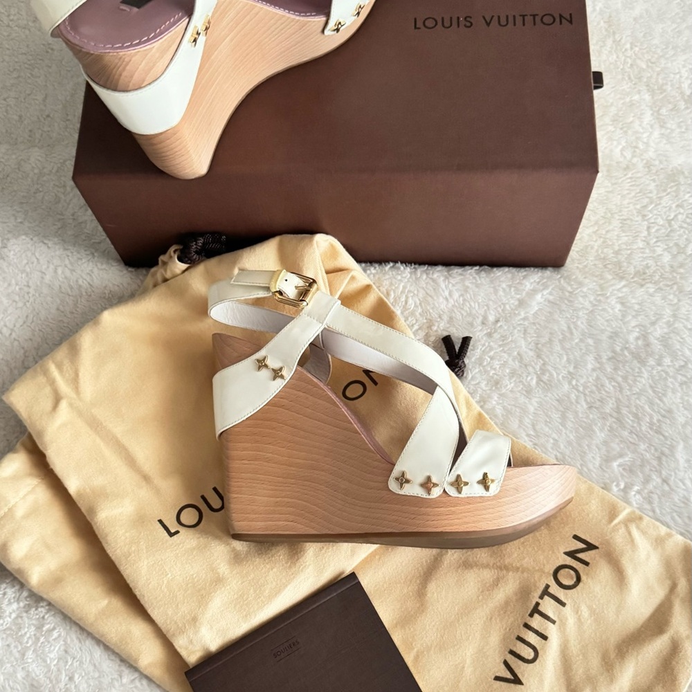 Louis Vuitton White Wedge Sandals